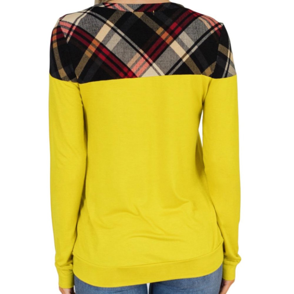 Yellow/Plaid long sleeve top - Picture 3 of 3